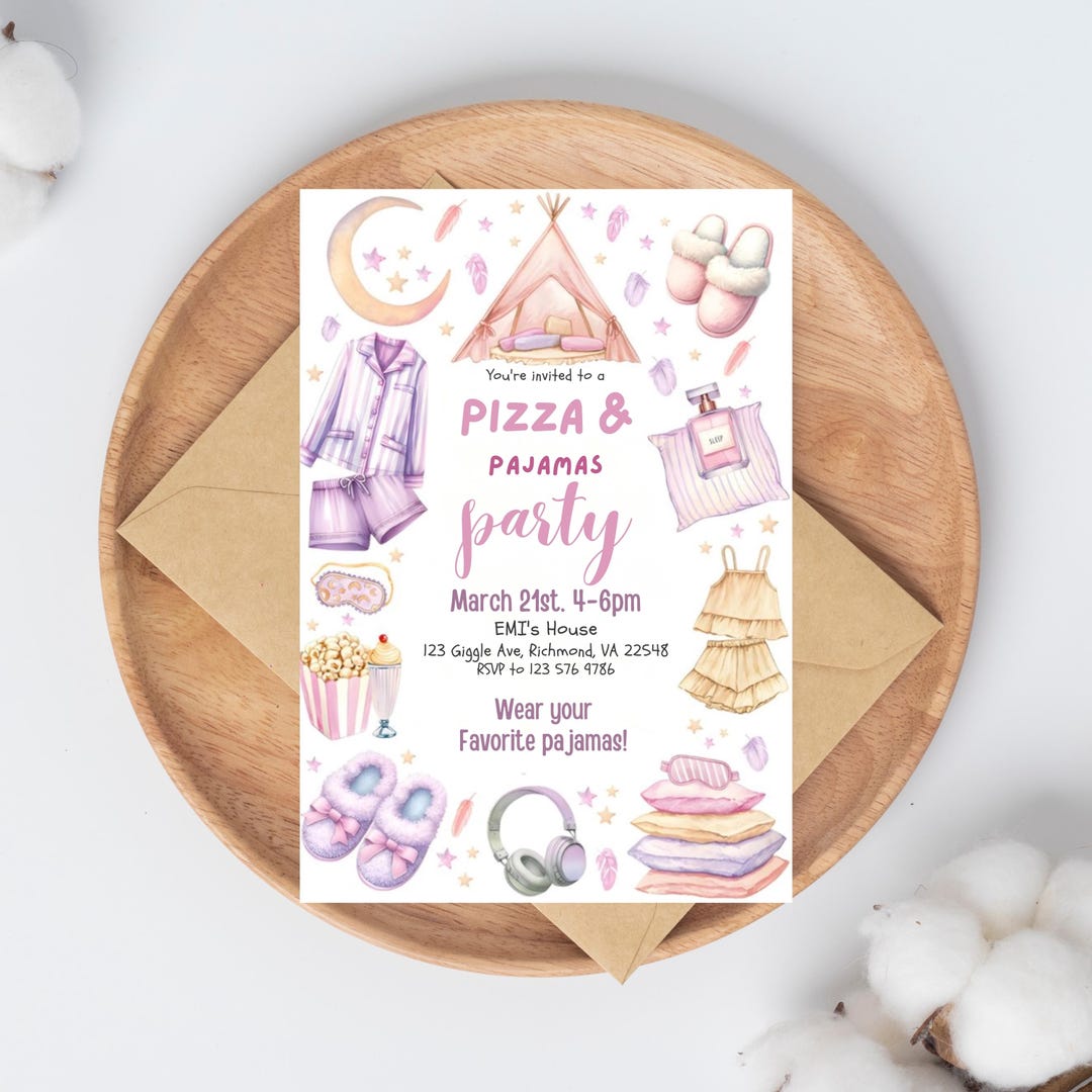 Editable Pajama Party Invitation Template Sleepover Birthday (digital