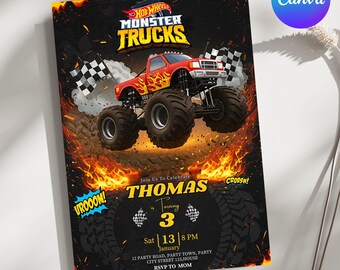 Editable Monster Truck Invite, Digital Monster Truck Birthday Invitation Template For Boys, Trucks Birthday Invite, Monster Truck Invitation