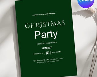 Emerald Christmas Party Invitation, Elegant Holiday Invite, Green Festive Digital Card, Instant Download