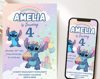Stitch Birthday Invitation Template, Editable Canva Party Invite (5x7 inches) (Instant Digital Download) Editable Stitch Birthday Invitation