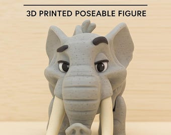 Gelede 3D-geprinte mannelijke olifant – beweegbaar bureauspeelgoed, gespikkeld grijs