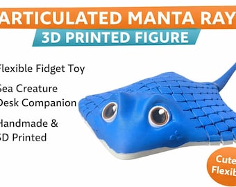 Articulated Manta Ray 3D Printed Figure – Flexible Stingray Fidget Toy, Ocean Animal Desk Toy, Handmade Sea Creature