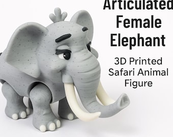 3D-geprinte gelede vrouwelijke olifant – beweegbaar safaribureauspeelgoed
