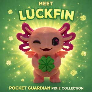 Luckfin Pocket Guardian-figuur, Lucky Axolotl Pixie, 3D-geprint fantasieverzamelobject, schattig klavertje, Pixie Release-speelgoed