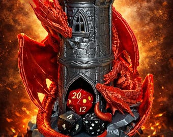Torre de Dados del Castillo del Dragón – Accesorio de rol DnD impreso en 3D – Juego de mesa de fantasía