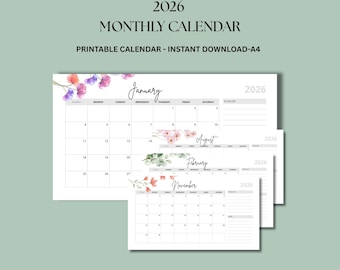 2026 Minimalist Monthly Calendar | Planner | Printable - Etsy