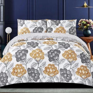 3 Piece Rich Cotton Duvet Cover Bedding Set Bloom Blue - Duvet Set Single Double King Super King