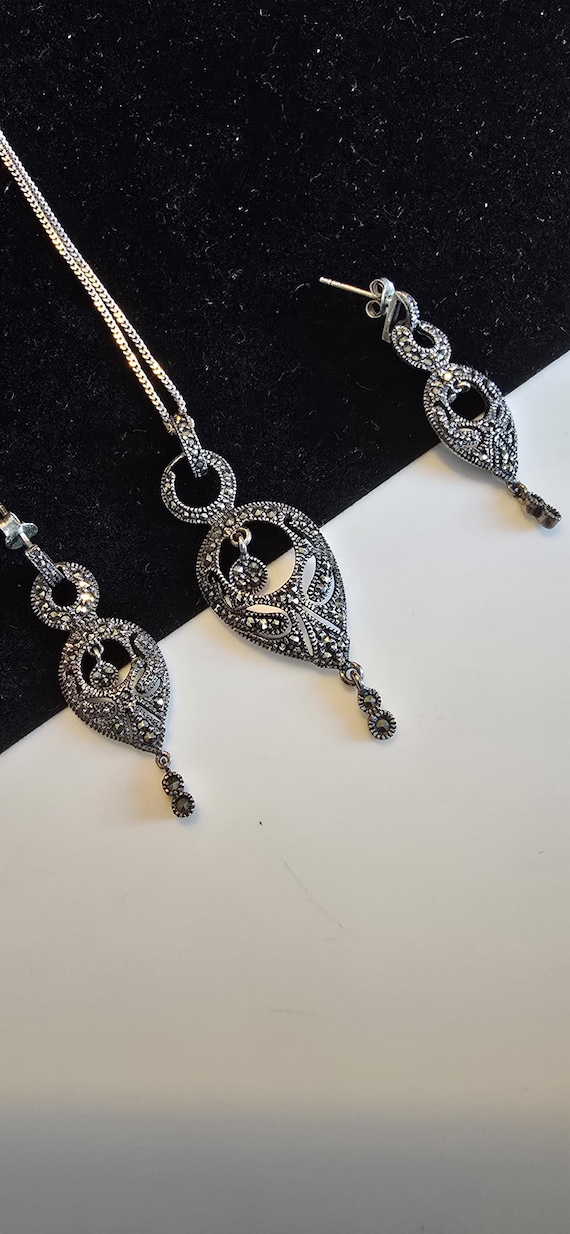 Vintage Marcasite and silver 925 earrings and pendant