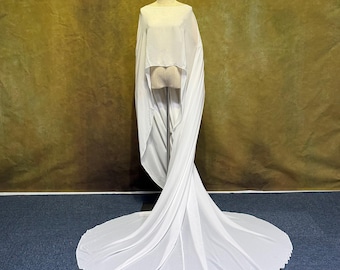 Ivory Chiffon Bridal Cape Long Train, Flowing Wedding Cape Veil, Beach Bride Cape, Minimalist Bridal Wrap, Custom Colors
