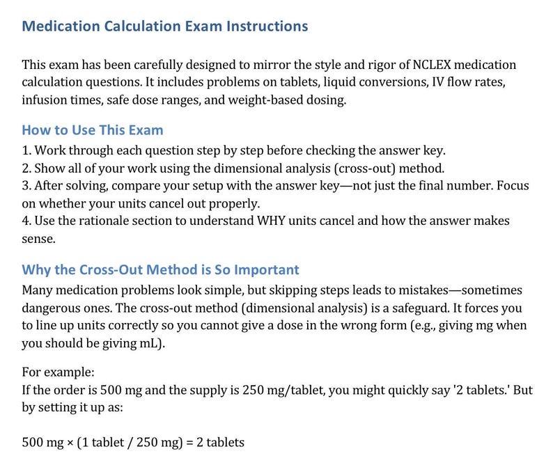 Nursing Medication Calculation Practice Exam 50 Questions - Etsy
