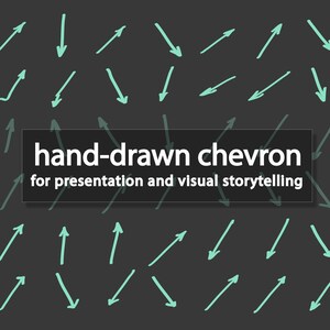 May include: A dark gray background with a pattern of hand-drawn, light teal arrows pointing in various directions. The text "hand-drawn chevron for presentation and visual storytelling" is in a white rectangle.