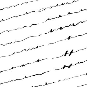 Op de afbeelding: Een naadloos patroon van zwart, handgeschreven schrift op een witte achtergrond. Het schrift is cursief, met vloeiende lijnen en lussen. Het ontwerp is eenvoudig en elegant, geschikt voor diverse toepassingen.