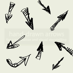 May include: A collection of hand-drawn black arrows in various directions on a cream background. The text "hand-drawn arrows for presentation and visual storytelling" is present. The arrows are sketched with varying thicknesses and styles.
