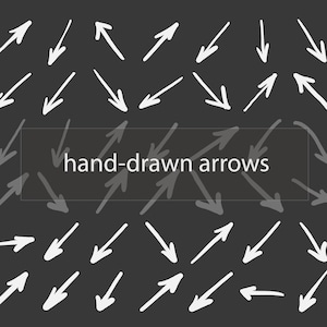 May include: A dark gray background is covered with white, hand-drawn arrows pointing in various directions. The text "hand-drawn arrows" is in a transparent rectangle in the center of the image. The arrows are simple and stylized.