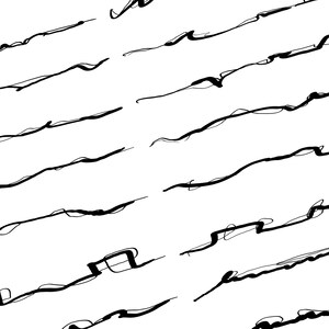 Op de afbeelding: Een herhalend patroon van zwarte, onregelmatige lijnen op een witte achtergrond. De lijnen variëren in dikte en buigen in verschillende richtingen, waardoor een dynamisch, abstract ontwerp ontstaat. De lijnen lijken met de hand getekend te zijn, wat het patroon een uniek, artistiek gevoel geeft.