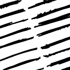 Op de afbeelding: Abstract zwart-wit patroon. De afbeelding toont diagonale zwarte penseelstreken van verschillende lengtes en diktes op een witte achtergrond. De streken hebben een ruwe, ongelijke kwaliteit, wat wijst op een handgeschilderd of digitaal ontwerp.