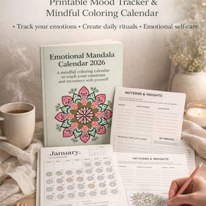 Emotional Mandala Calendar 2026 – Printable Mood Tracker & Mindful Coloring Calendar | Emotional Self-Care for Women