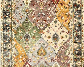 Tappeto di lana annodato a mano - Medaglione floreale Oushak in stile turco, arredamento vintage boho per la casa