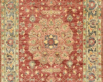Tappeto persiano orientale vintage, tappeto in lana annodato a mano, tradizionale rosso e blu, motivo a medaglione floreale