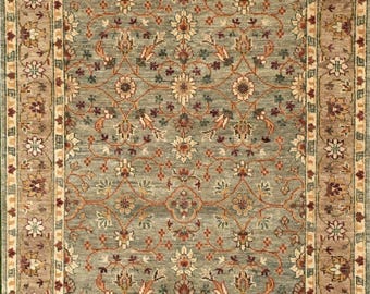 Tappeto Oushak in lana annodato a mano 6x9 - Verde salvia floreale, arredamento boho vintage