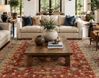 Orientalischer Vintage Perserteppich, Handgeknüpfter Wollteppich, Traditionelles Rot und Blau, Florales Medaillon Design