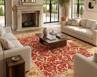 Oriental Vintage Persian Rug , Handknotted Wool Area Carpet, Traditional Red, Floral Design