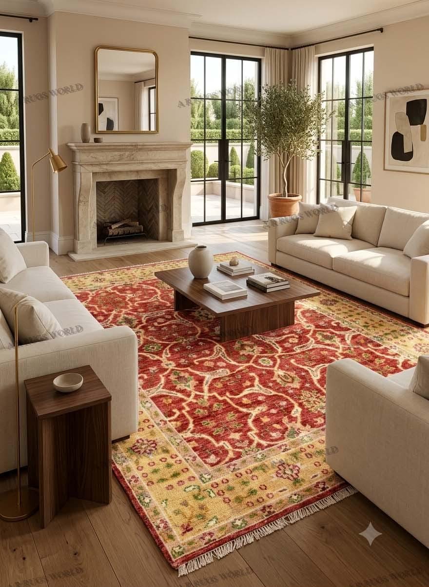Oriental Vintage Persian Rug, Handknotted Wool Area Carpet, Traditional Red, Floral Design