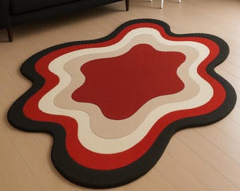 Tappeto tuftato a mano / Tappeto astratto alla moda / Tappeto unico a macchie rosse e beige / Arredamento per la casa /