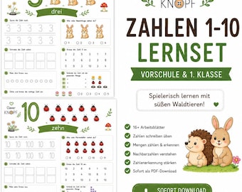 De getallen 1-10 leren | Werkbladen voor kleuters (pdf) | Rekenen voor de kleuterklas | Hoeveelheden tellen | Start van de school | Direct downloaden