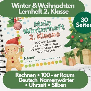 Christmas Workbook for 2nd Grade | Winter Worksheets for German & Math | Reading, Writing, Arithmetic, Logic | Christmas Learning Booklet for Elementary School (PDF)