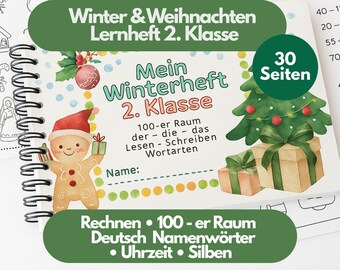 Christmas Workbook for 2nd Grade | Winter Worksheets for German & Math | Reading, Writing, Arithmetic, Logic | Christmas Learning Booklet for Elementary School (PDF)