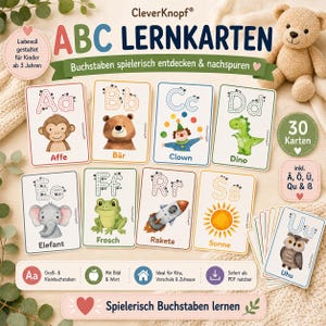 ABCフラッシュカード ドイツ語 A～Z | なぞり書き練習付きアルファベットカード30枚 | 幼稚園、小学校 | 印刷可能なフラッシュカード（PDF）