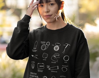 Birth Control Options Crew Neck Sweatshirt | Feminist Sex Educator Contraception Unisex Pullover