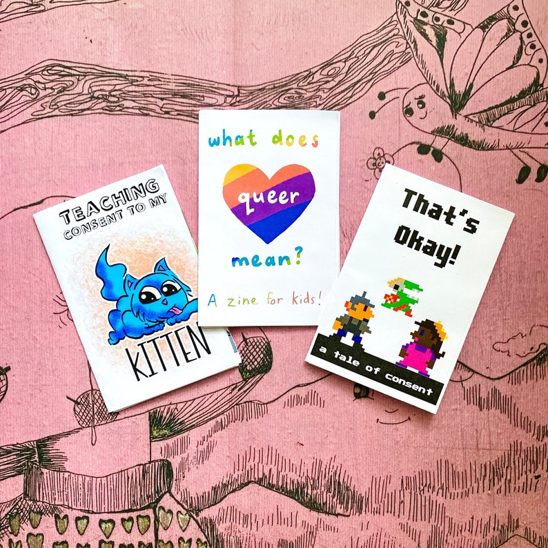 Sex-Positive Families Mini Zine Pack Zines about consent & LGBTQ acceptance for kids 3 zines Feminist Parenting image 1