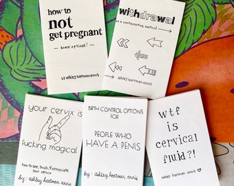 Birth Control Zine Bundle | Sex-positive feminist contraception, sexual and reproductive anatomy health wellness zines