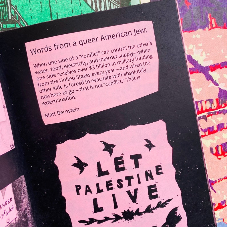 May include: Pink and black graphic with the text "LET PALESTINE LIVE" in bold white letters. The graphic is on a black background and has a pink border.