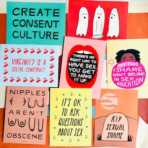 Sex-Positive Art Prints | Sex Education Feminist Nipple Consent Condom Art