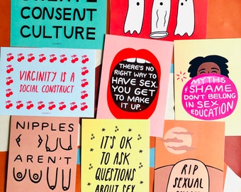 Sex-Positive Art Prints | Sex Education Feminist Nipple Consent Condom Art