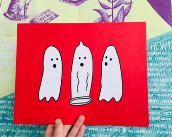 Condom Ghosts Art Print | Sex Education Spooky Funny Art