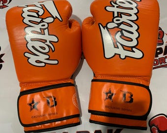 New Fairtex Glory S Orange Leather Boxing Gloves – Professional Muay Thai, Hook Loop Kickboxing & Training Gloves