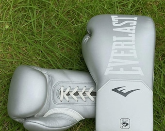 Everlast Elite boxing gloves Siver Gray Lace Up Pro Sparring Gloves 8oz-16oz