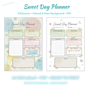 Kawaii pastellfärgad dagsplanerare | Söt dagsplanerare | Humör- och vätskebalans (PDF)