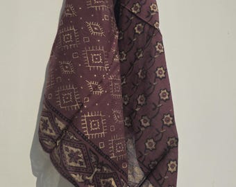 Hand Block Printed Organic Cotton Bandana: Brown & Gold Scarf