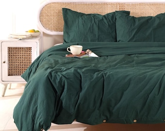 Juego de funda nórdica de algodón suave lavado: Ropa de cama estilo cottagecore con botones de coco