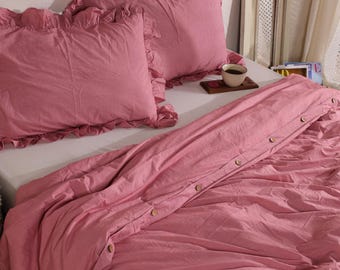 Dusty Pink Ruffle Cotton Duvet Cover – Cottagecore Princess Bedding