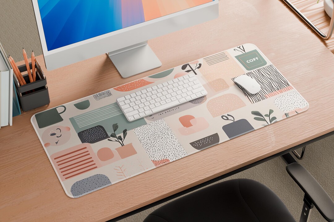 Abstract Geometric Desk Mat, Mid Century Modern Mouse Pad, Scandinavian ...