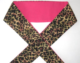 Fabric headband Reversible leopard and Pink 2 Sided