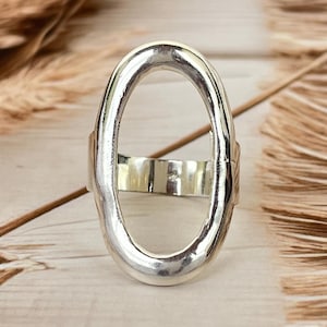 Sterling Silver Open Oval Ring: Modern Sculptural Statement Jewelry