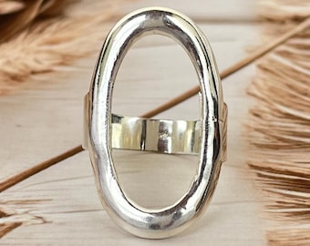 Sterling Silber Offen Oval Ring: Moderner skulpturaler Statement Schmuck