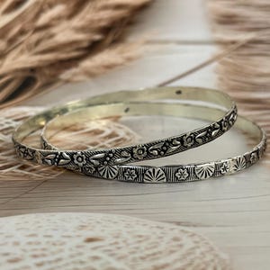 Oxidized Silver Bangle Set | Handcrafted Floral Tribal Jewelry
